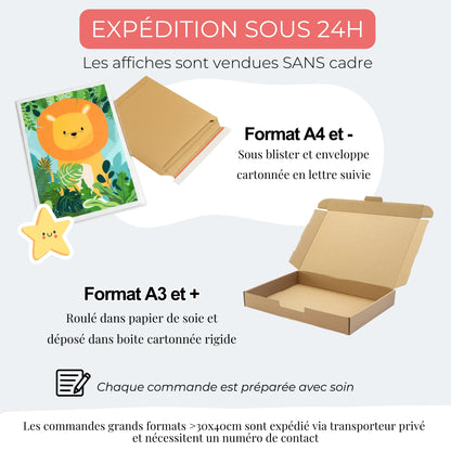 Affiche pour enfant et famille expédié par la Poste format A4 à 50x70cm