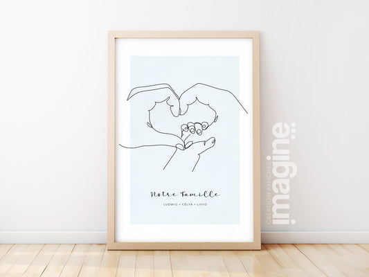 Customizable parent baby heart hand poster - Line art heart parents baby