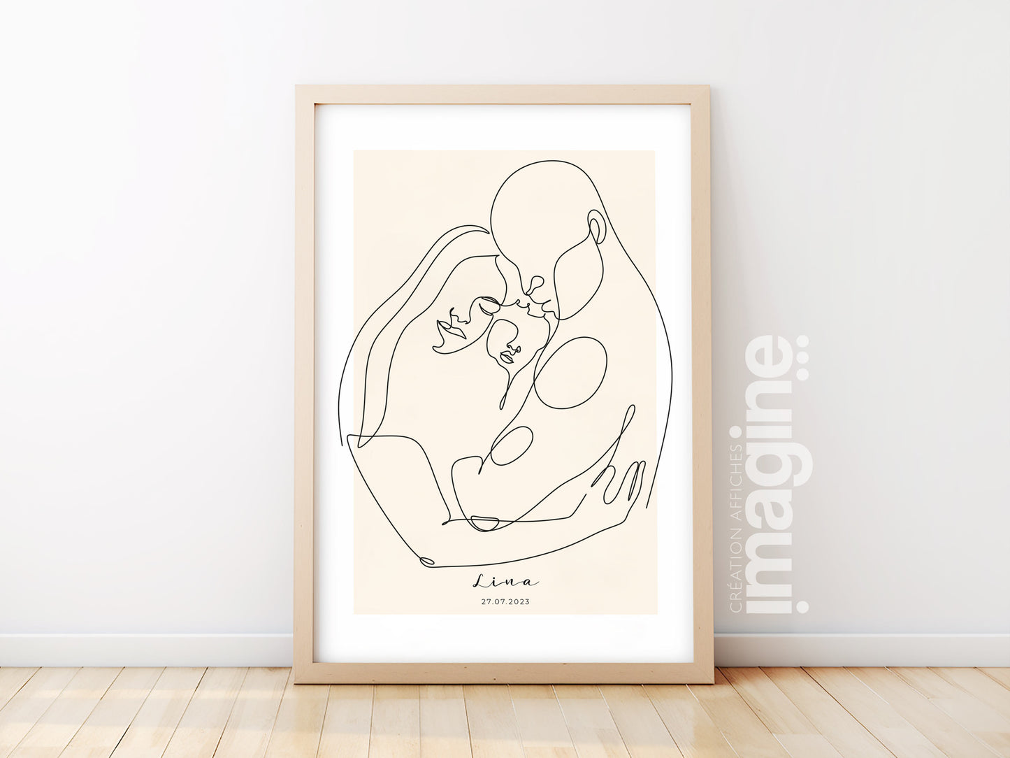 Affiche famille personnalisable - Line art maman papa bébé