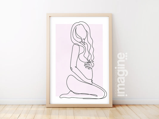 Customizable pregnant mom poster - Line art mom baby - Modern and design living room decoration - Mother's Day - Birth gift