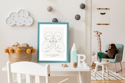 Affiche jumeaux bébés personnalisable - Line art