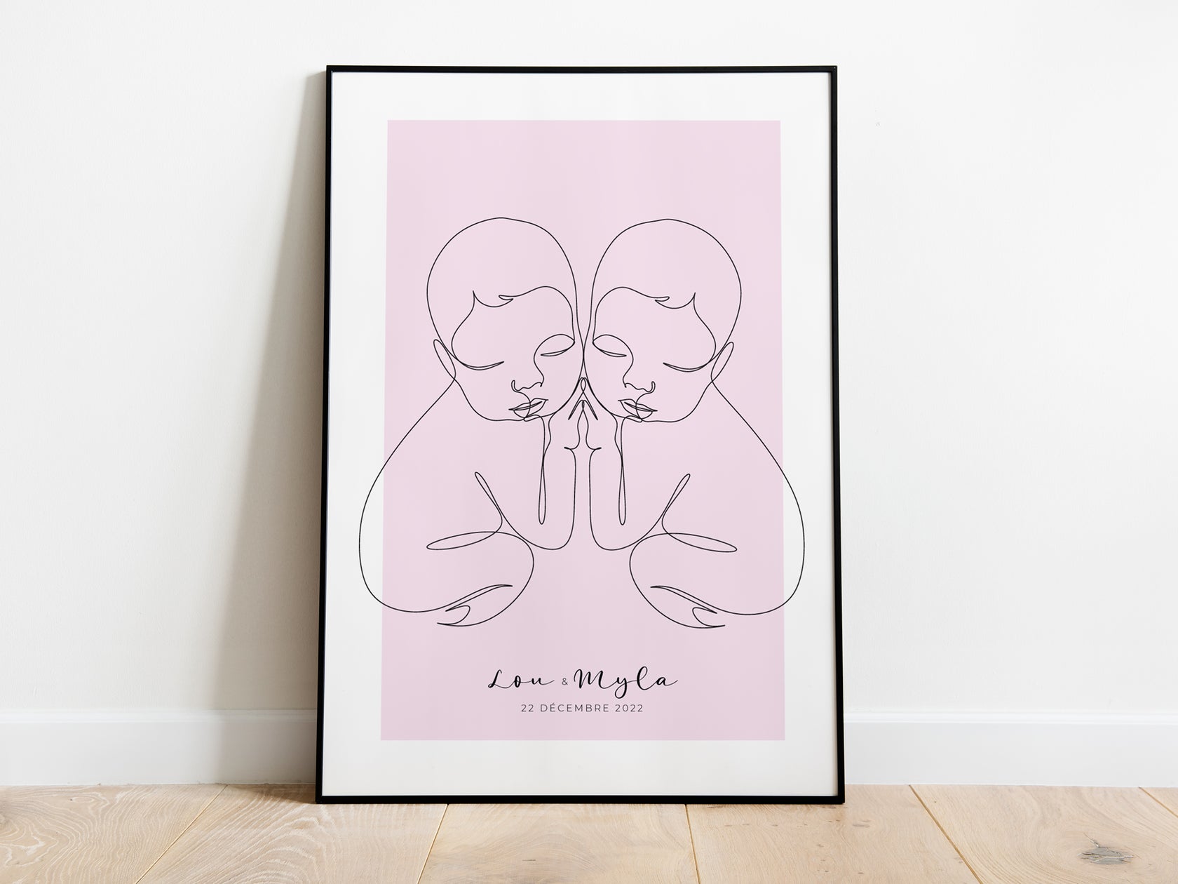 Affiche Naissance Personnalisé Art Line Jumeaux