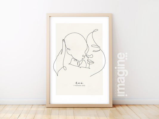 Affiche maman bébé personnalisable - Line art