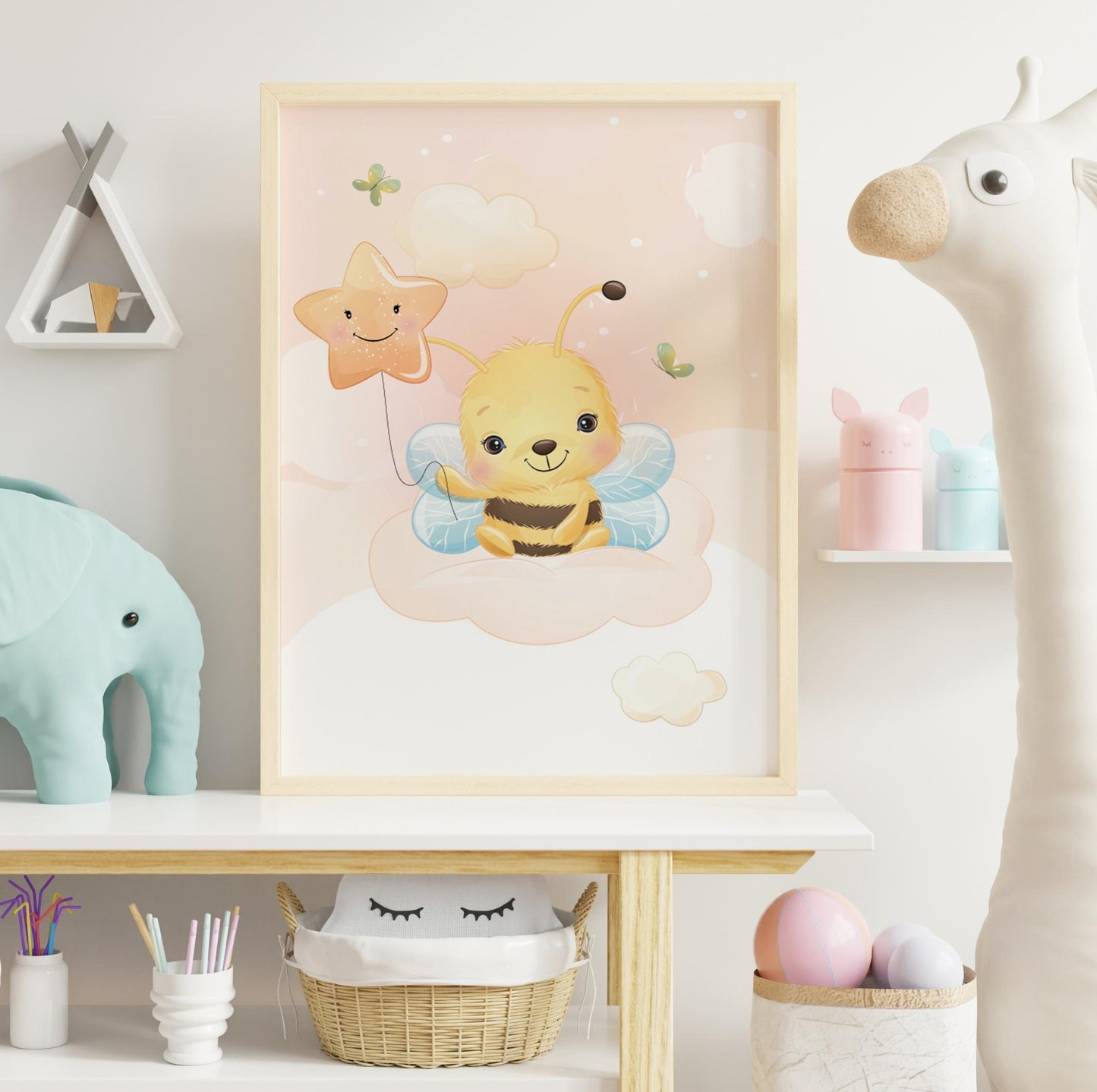 Posters Cute bee illustration - baby children's room - Girl decoration - Birth gift idea - Animal theme - bee cute - A4 A3