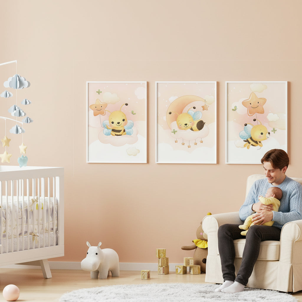 Posters Cute bee illustration - baby children's room - Girl decoration - Birth gift idea - Animal theme - bee cute - A4 A3