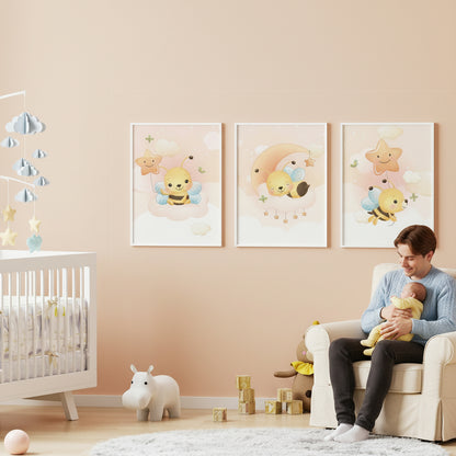 Posters Cute bee illustration - baby children's room - Girl decoration - Birth gift idea - Animal theme - bee cute - A4 A3