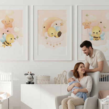 Posters Cute bee illustration - baby children's room - Girl decoration - Birth gift idea - Animal theme - bee cute - A4 A3
