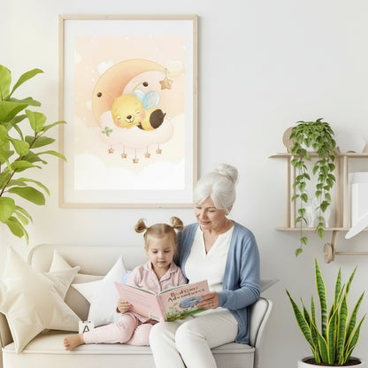 Posters Cute bee illustration - baby children's room - Girl decoration - Birth gift idea - Animal theme - bee cute - A4 A3