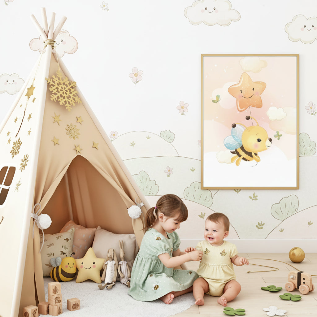 Posters Cute bee illustration - baby children's room - Girl decoration - Birth gift idea - Animal theme - bee cute - A4 A3