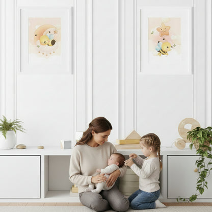 Posters Cute bee illustration - baby children's room - Girl decoration - Birth gift idea - Animal theme - bee cute - A4 A3