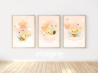 Posters Cute bee illustration - baby children's room - Girl decoration - Birth gift idea - Animal theme - bee cute - A4 A3