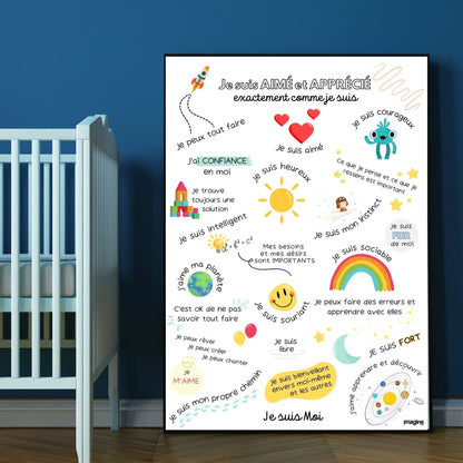 Affiche affirmations positives pour enfant en version garçon ou fille