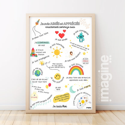 Affiche affirmations positives pour enfant en version garçon ou fille