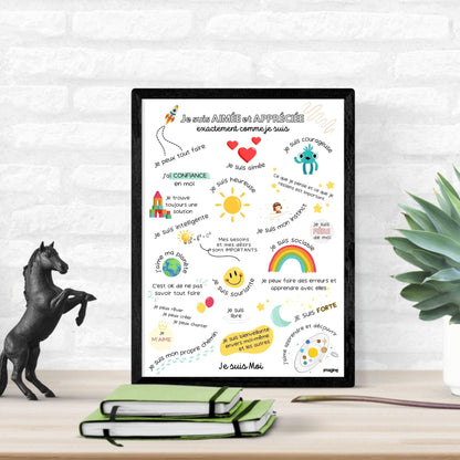 Affiche affirmations positives pour enfant en version garçon ou fille