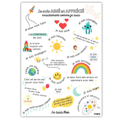 Affiche affirmations positives pour enfant en version garçon ou fille