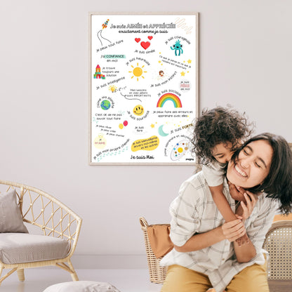 Affiche affirmations positives pour enfant en version garçon ou fille