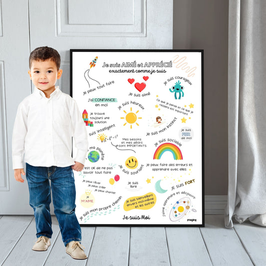 Affiche affirmations positives pour enfant en version garçon ou fille