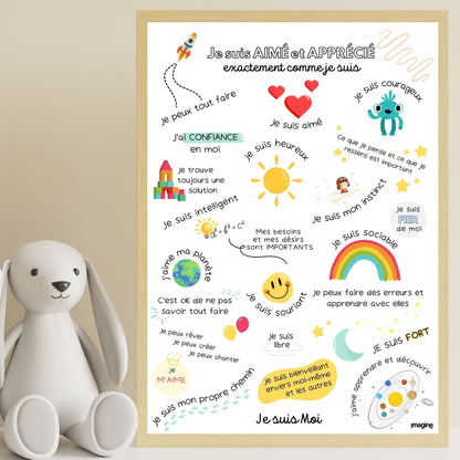 Affiche affirmations positives pour enfant en version garçon ou fille