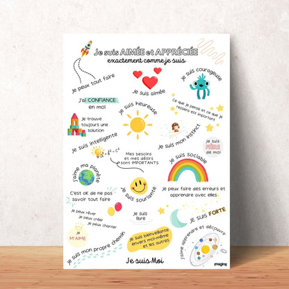 Affiche affirmations positives pour enfant en version garçon ou fille