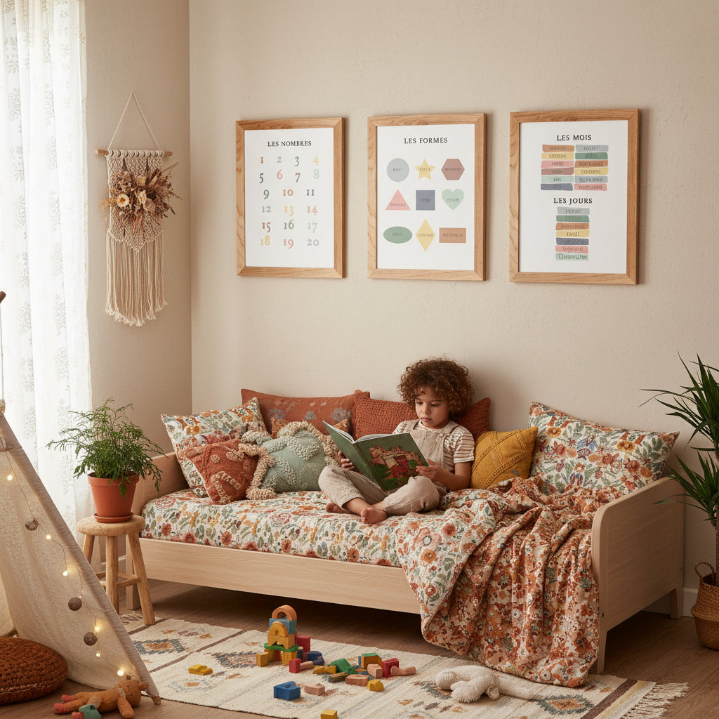 Set affiches éducatives chambre enfant - poster apprentissage alphabet numéros couleurs