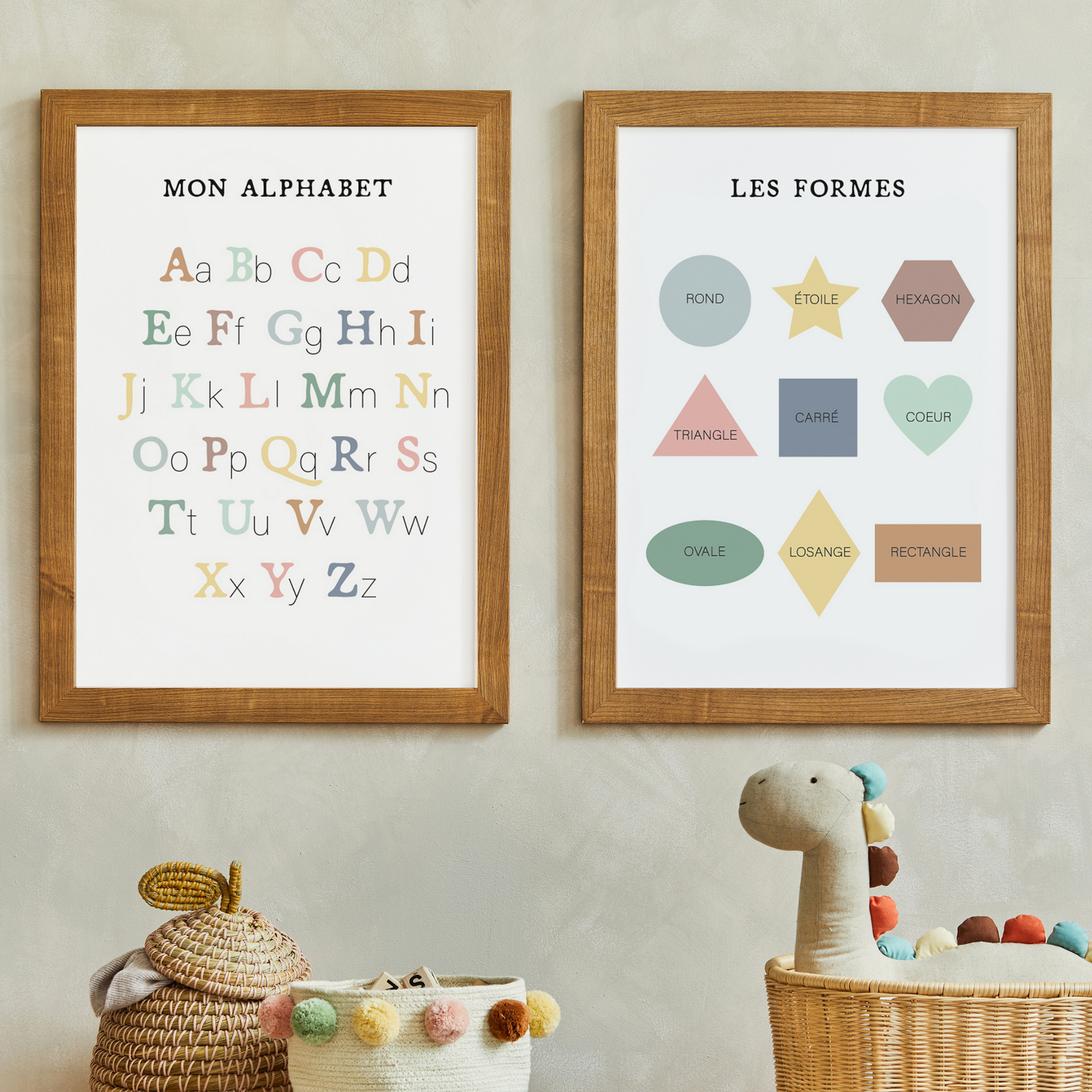 Set complet affiches apprentissage - alphabet chiffres couleurs formes chambre enfant