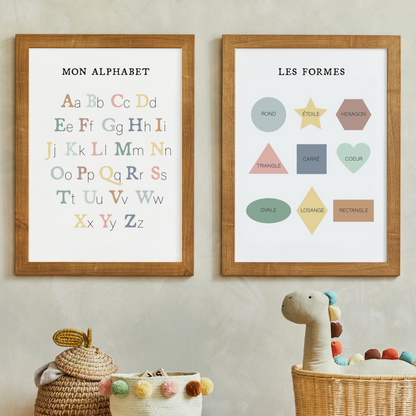 Set complet affiches apprentissage - alphabet chiffres couleurs formes chambre enfant