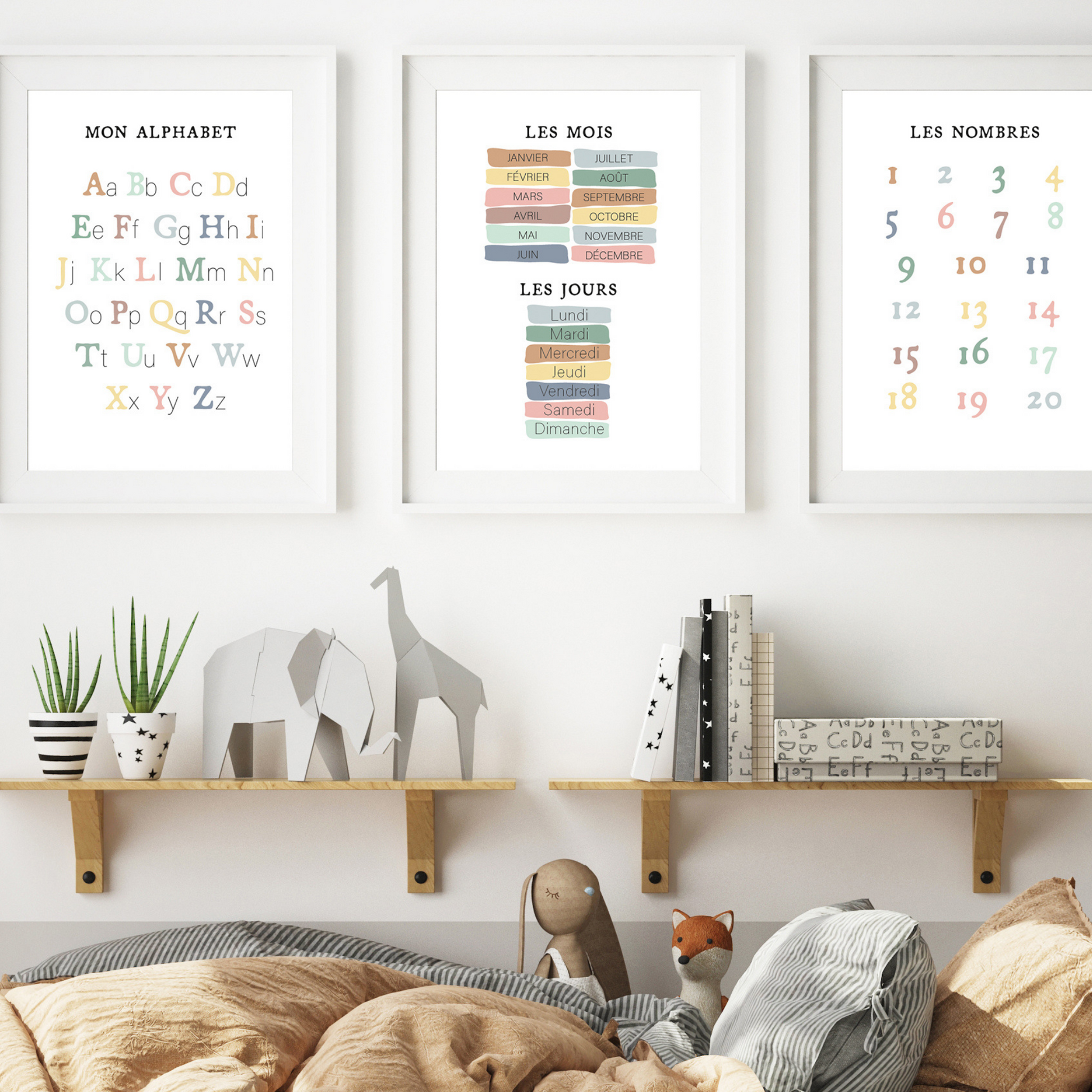 Poster éducatif enfant alphabet - affiche apprentissage lettres chiffres couleurs