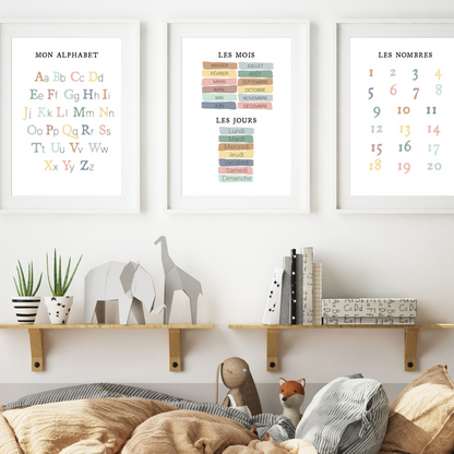 Poster éducatif enfant alphabet - affiche apprentissage lettres chiffres couleurs