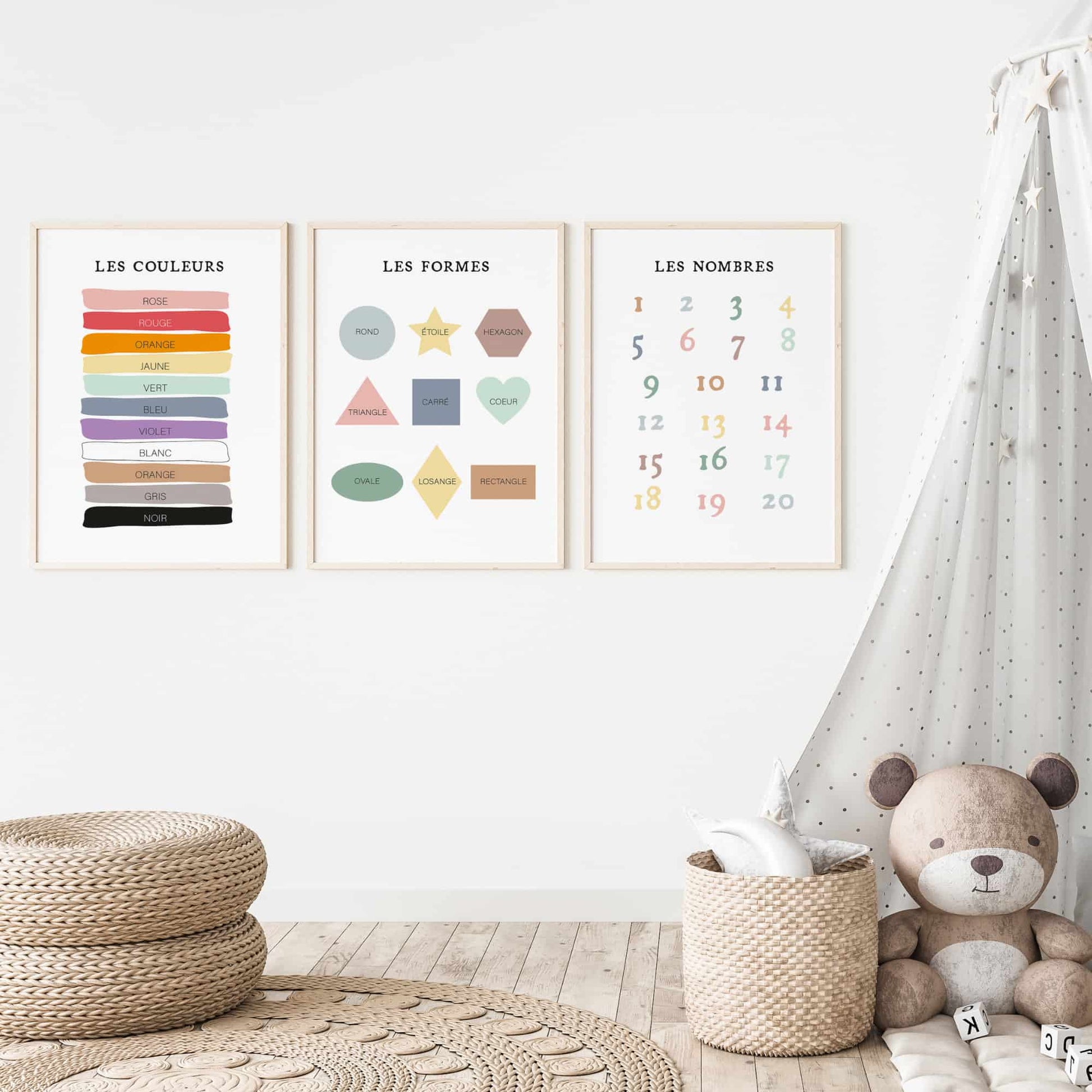 Poster éducatif enfant alphabet - affiche apprentissage lettres chiffres couleurs