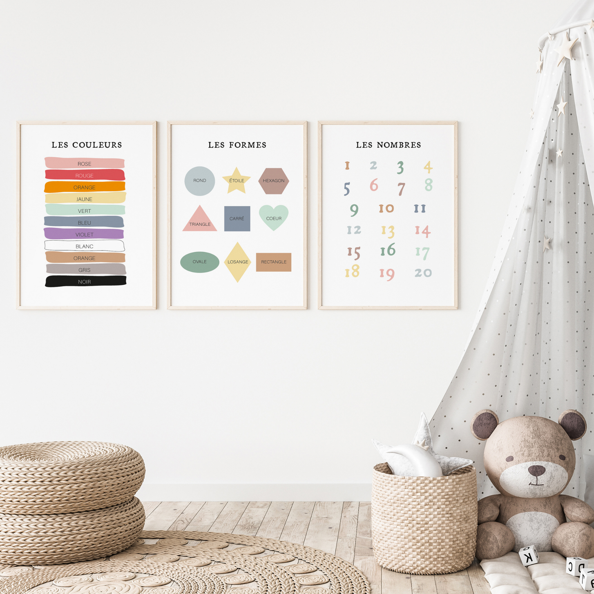 Poster éducatif enfant alphabet - affiche apprentissage lettres chiffres couleurs