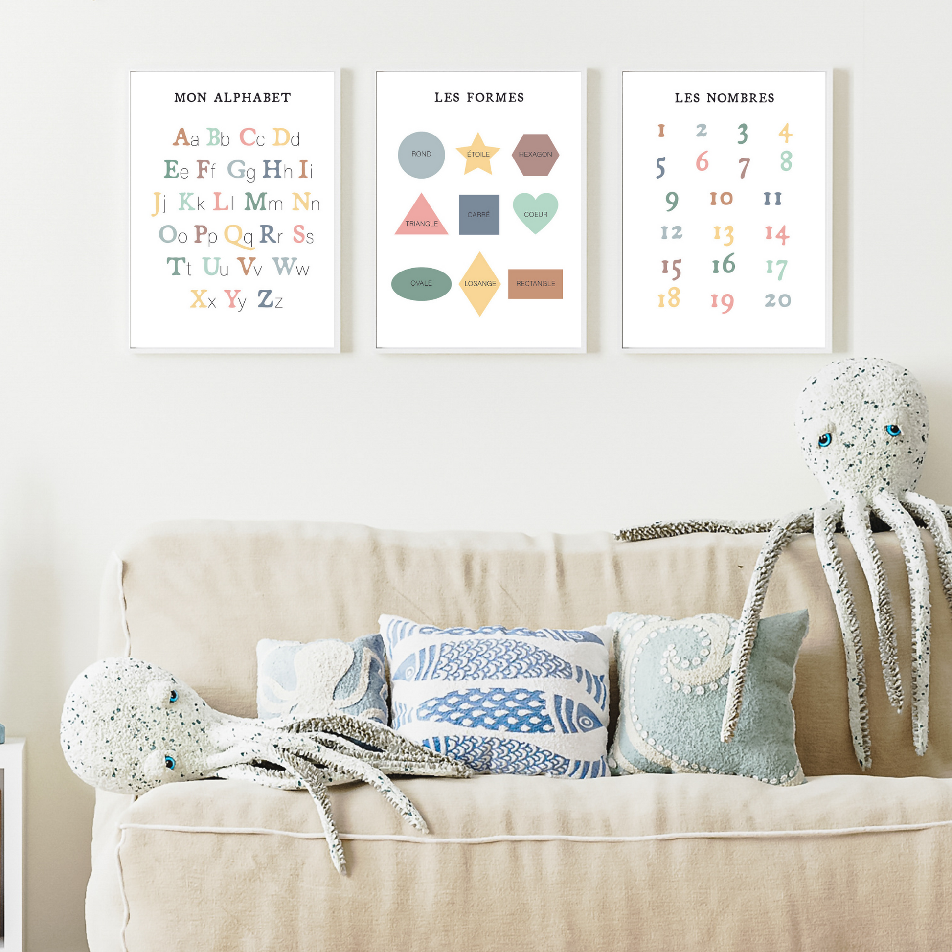 Affiches éducatives Montessori - lot complet alphabet chiffres formes géométriques