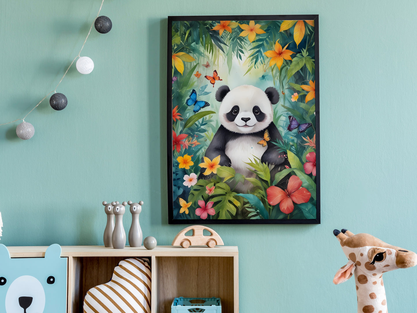 Affiche Animaux de la Jungle pour Chambre d'Enfant avec bébé tigre, éléphant et panda