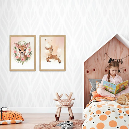 Poster faon enchanté aquarelle pastel papillons chambre enfant