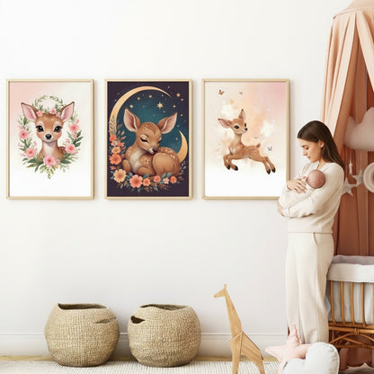 Affiche faon enchanté étoiles décoration chambre bébé fille nature