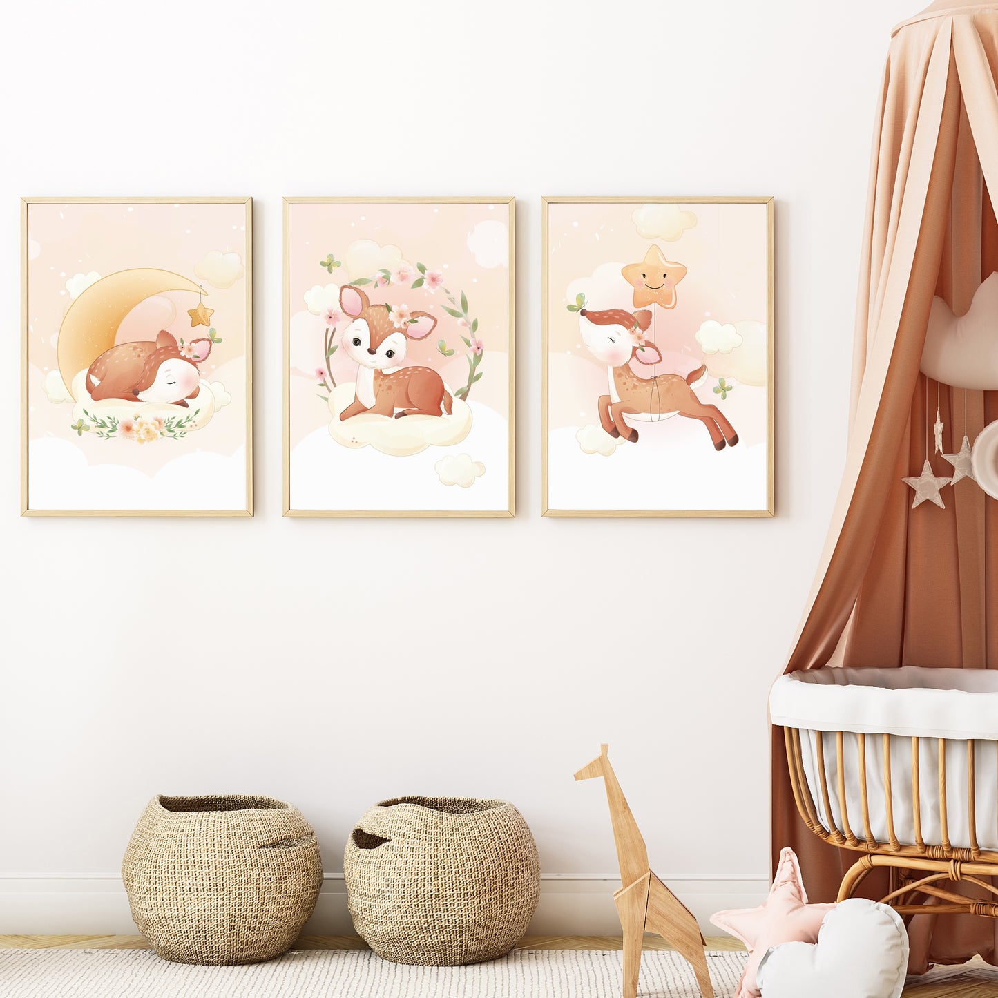 Poster set 3 affiches biche mignonne haute qualité 200g chambre bébé