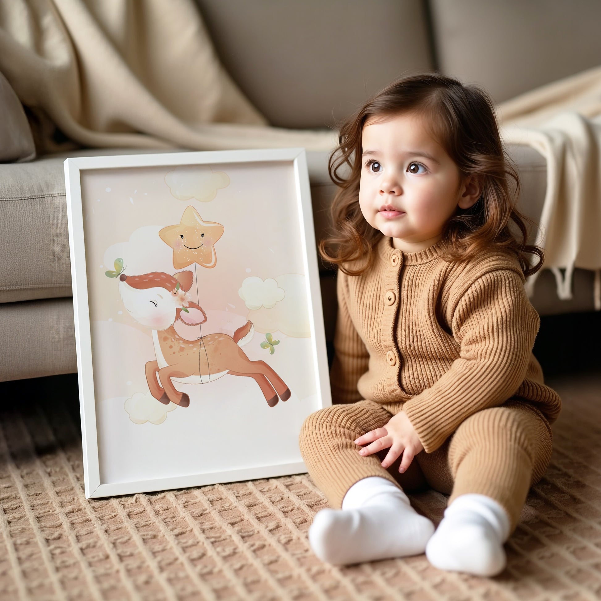 Poster set 3 affiches biche mignonne couleurs douces chambre bébé

