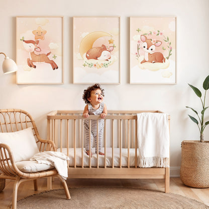 Poster biche mignonne animaux forêt éveil apaisement chambre bébé

