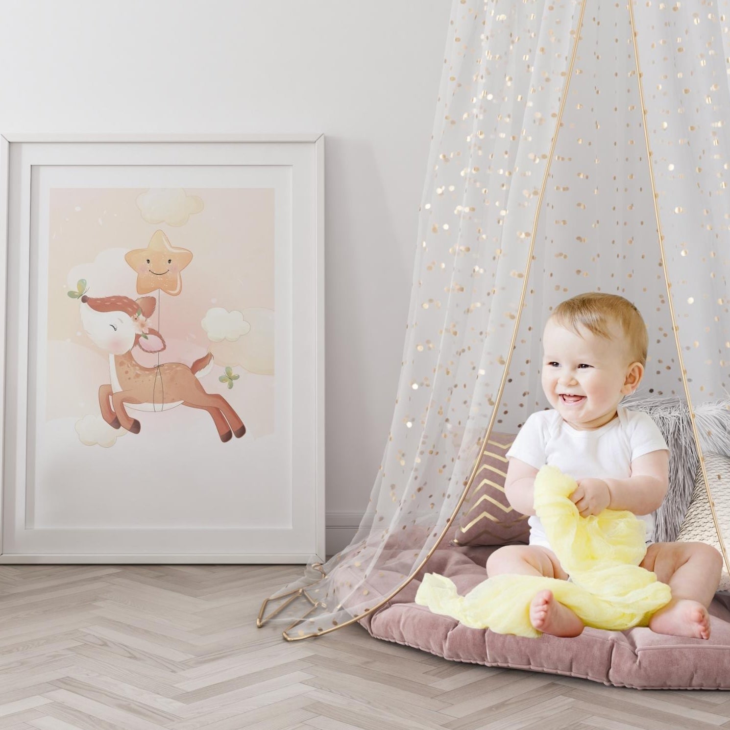 Poster biche mignonne animaux forêt cadeau baptême naissance
