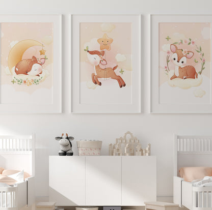 Affiche biche mignonne animaux forêt cadeau naissance enfant