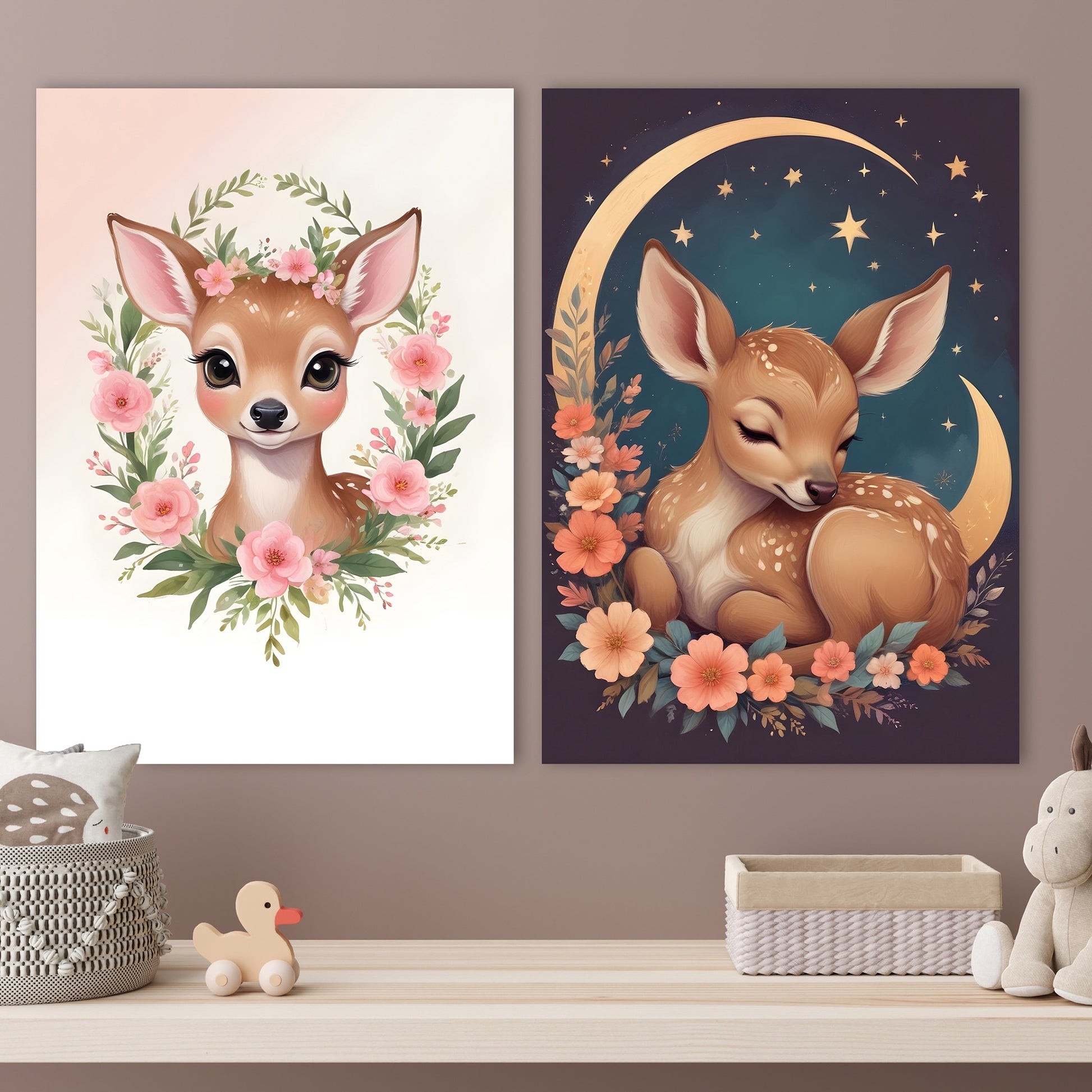 Affiche trio faon enchanté forêt animaux bois chambre bébé fille

I
