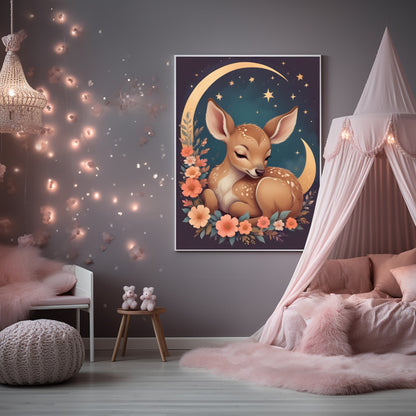 Poster faon enchanté décoration murale poétique aquarelle pastel

