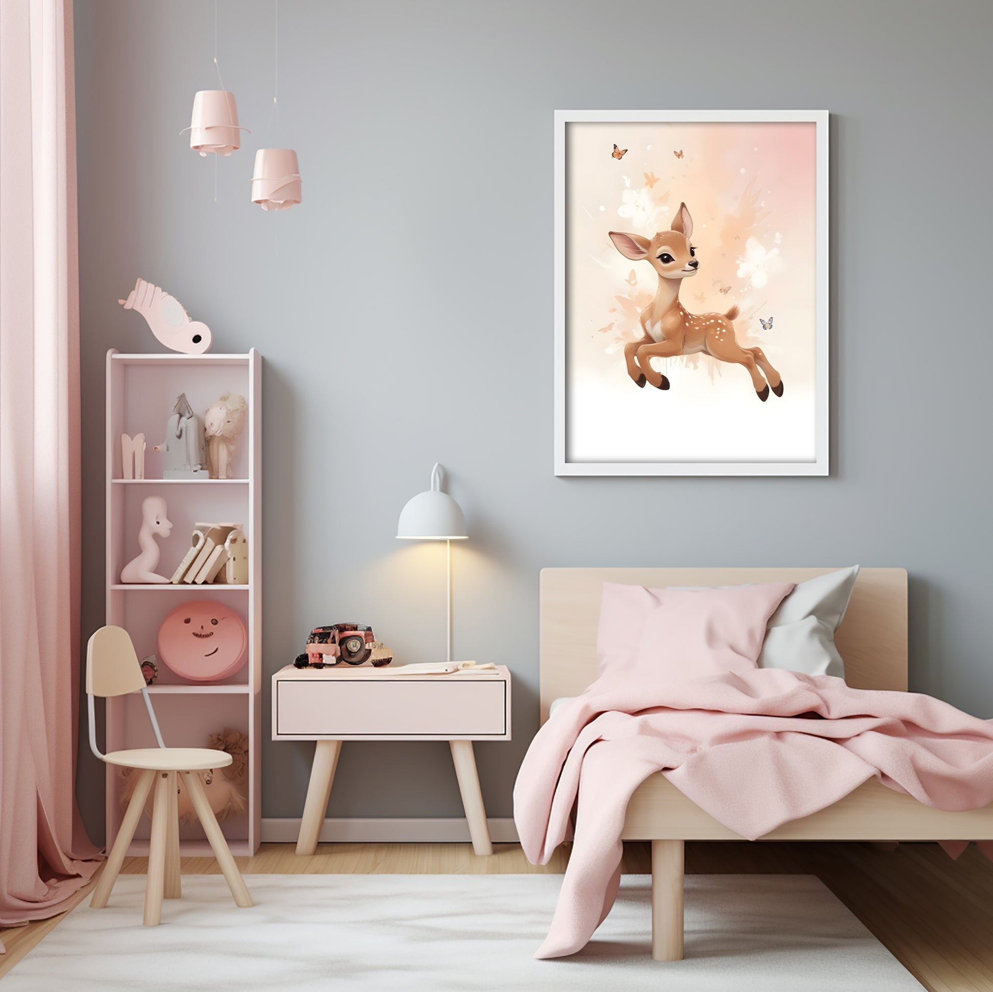 Affiche faon enchanté cadeau naissance original chambre bébé fille