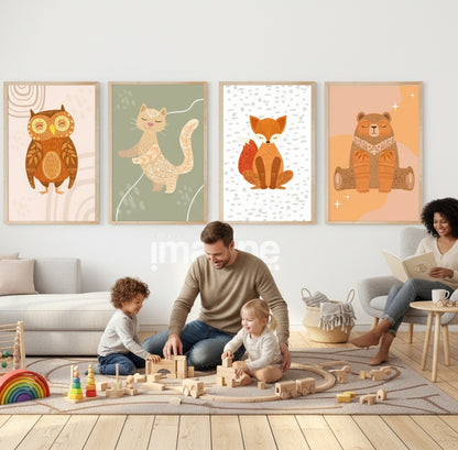 Lot de 4 Affiches Animaux de la Forêt – Décoration Chambre Bébé & Enfant – Imagine Affiche