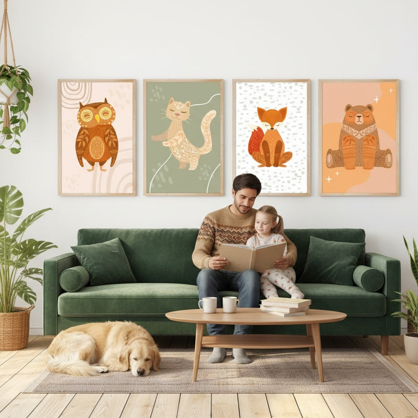 Lot de 4 Affiches Animaux de la Forêt – Décoration Chambre Bébé & Enfant – Imagine Affiche