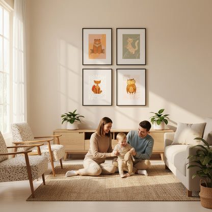 Lot de 4 Affiches Animaux de la Forêt – Décoration Chambre Bébé & Enfant – Imagine Affiche