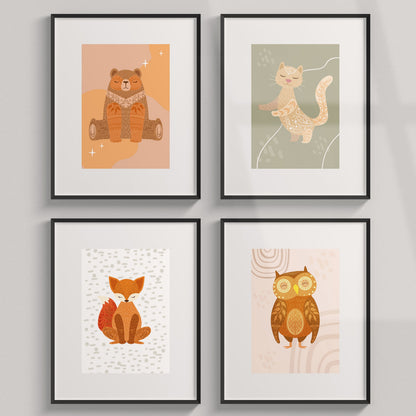 Lot de 4 Affiches Animaux de la Forêt – Décoration Chambre Bébé & Enfant – Imagine Affiche