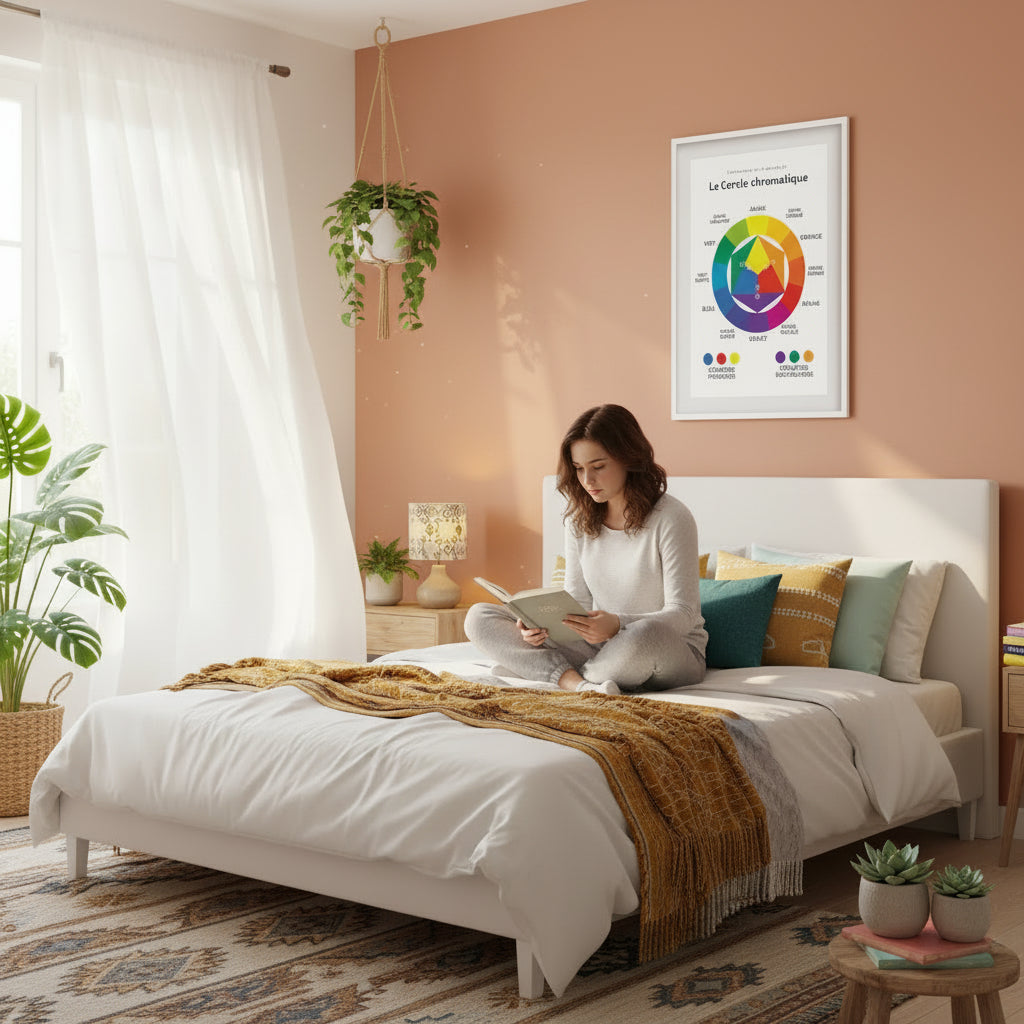 Poster couleurs secondaires orange vert violet cercle chromatique enfant