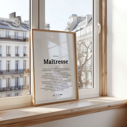 Affiche définition maîtresse design minimaliste cadeau fin année