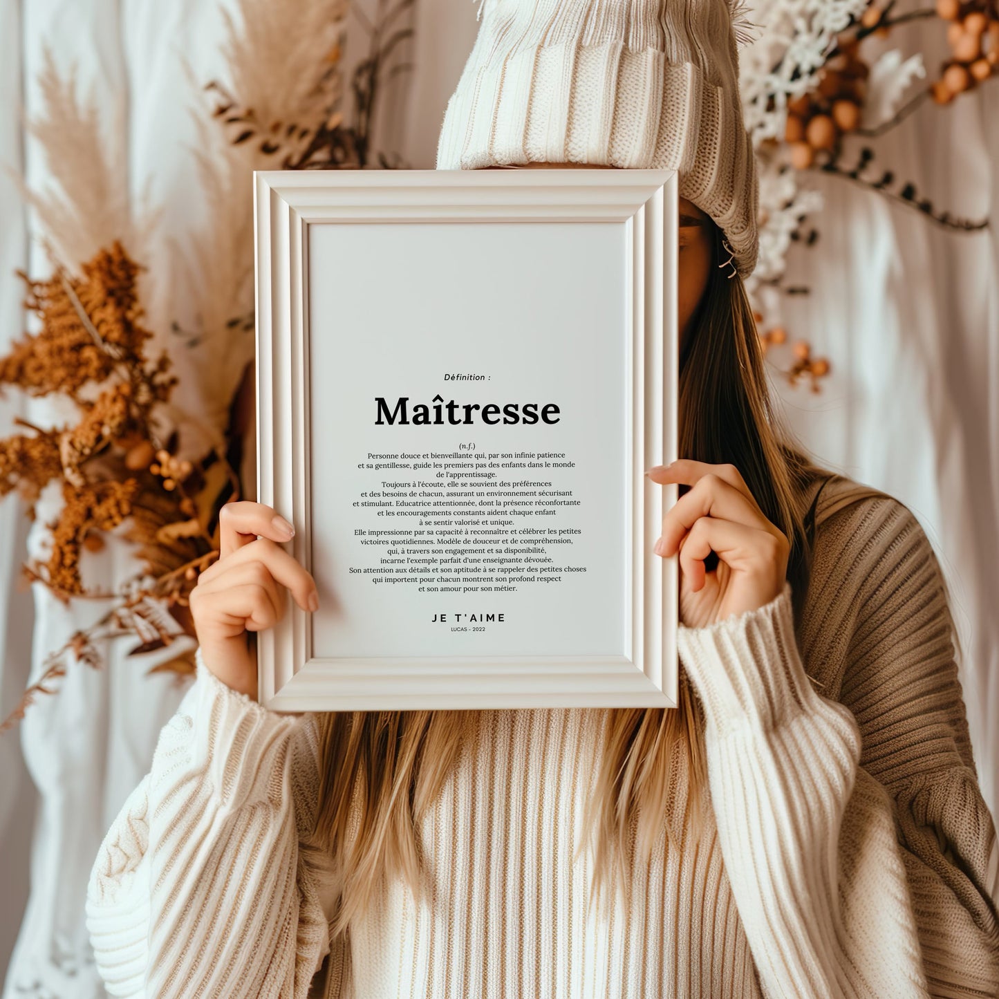 Affiche définition maîtresse personnalisable texte cadeau enseignante