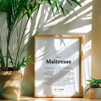 Poster définition maîtresse cadeau fin année scolaire primaire maternelle